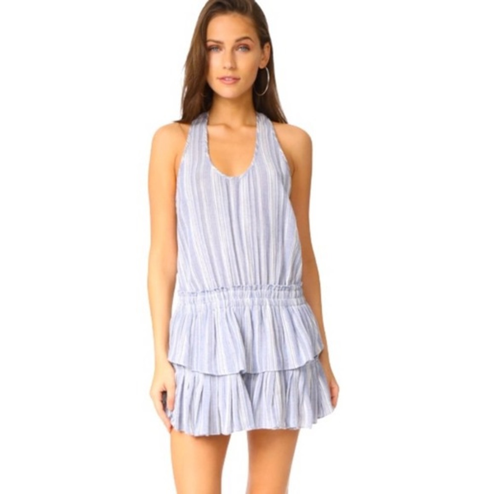 LOVESHACKFANCY STRIPED RUFFLE RACERBACK MINI DRESS